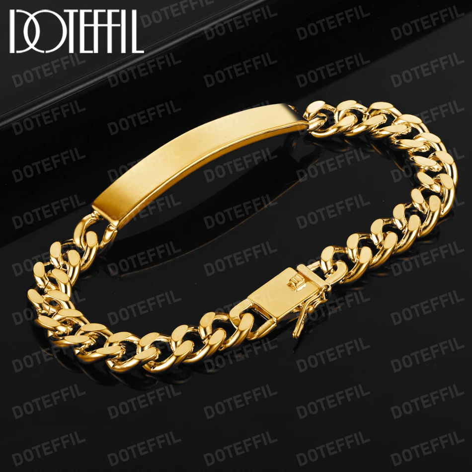 

DOTEFFIL 18K Gold 8mm Smooth Sideways Bracelet For Men Woman Charm Wedding Engagement Party Fashion Jewelry