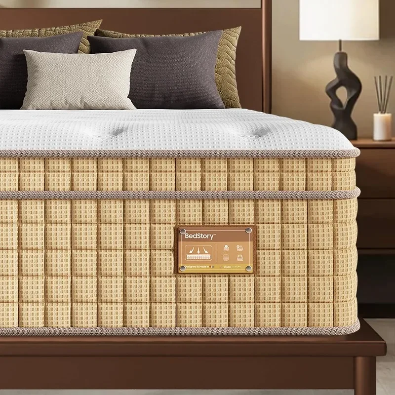 BedStory 14 Inch Mattress King Hybrid Mattress for Back Pain Relief & Heavy People Zoned Lumbar Support No Sagging Pocket