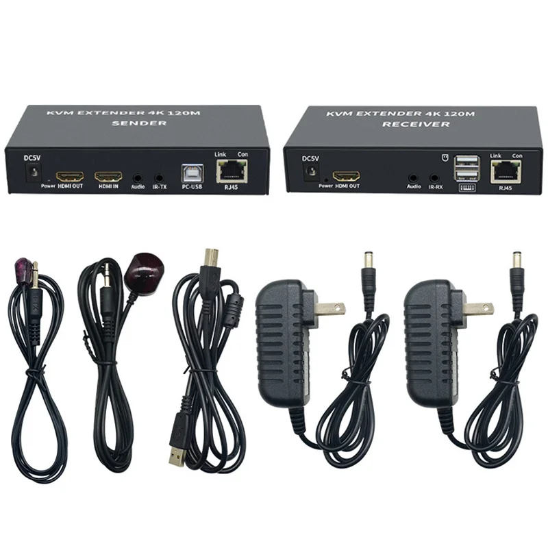 120M 4K KVM Extender HD RJ45 Extender over Cat5e/6 Cable HDTV KVM USB Ethernet Extender Support USB Keyboard Mouse for PC NVR