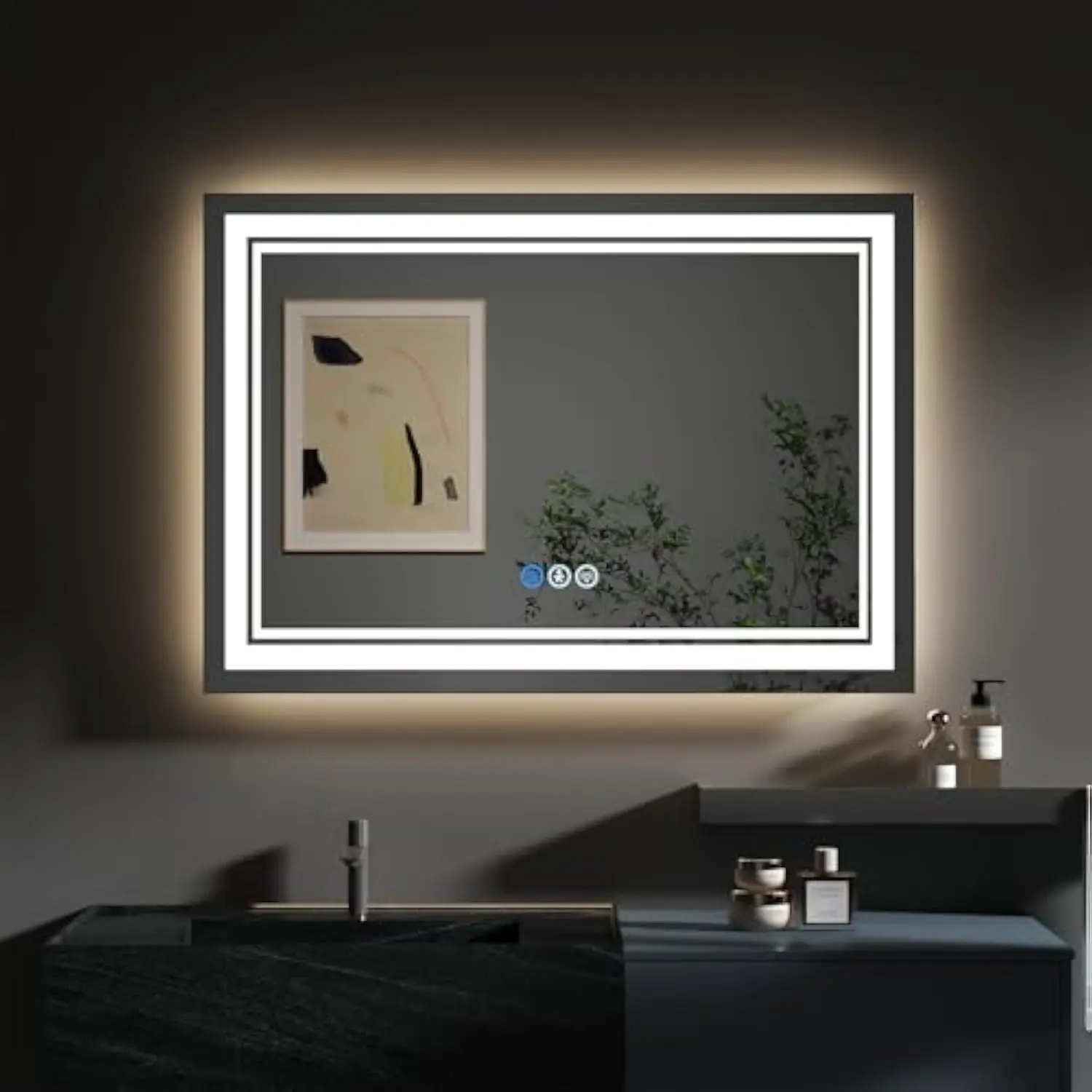 

Led Bathroom Mirror with Lights 24X32 Inch, Human Body Sensing Lighted Bathroom Vanity Mirror Wall, Memory Function, Anti-Fog, Dimm