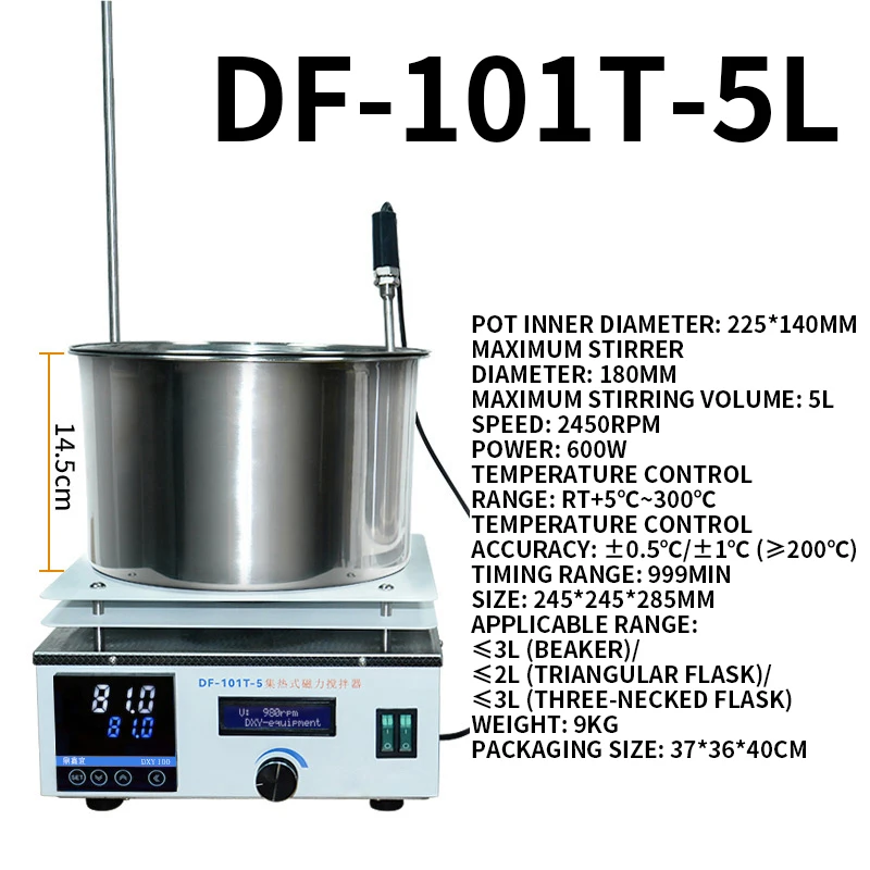 

5-15L Heating Magnetic Stirrer DF-101T-5L Lab Digital Display Constant Temperature Mixer 220V