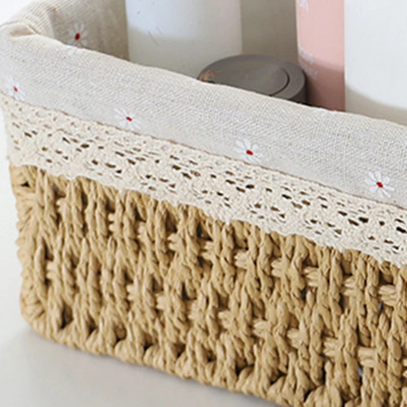 Desktop storage box Cosmetics key snack table sundry living room entrance household rattan storage basket woven frame