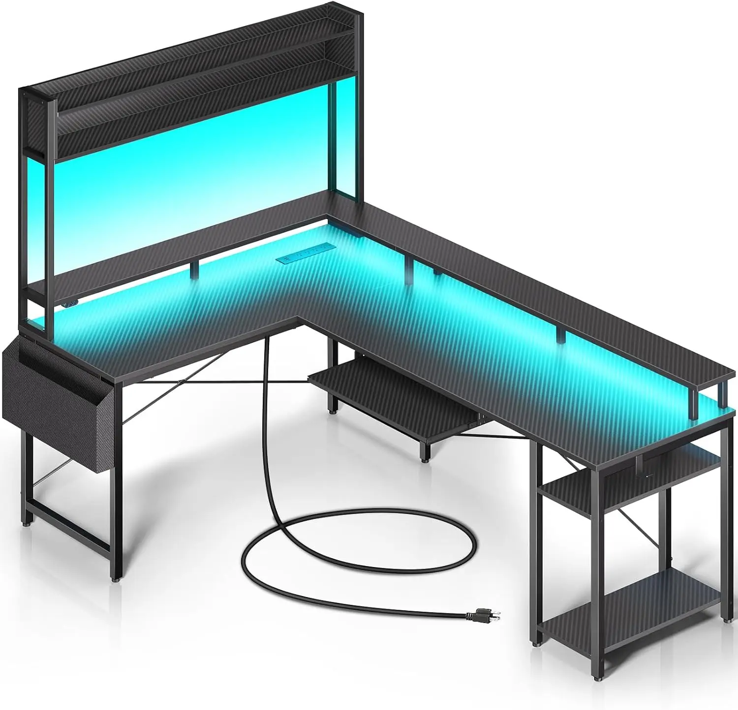 

Rolanstar L Shaped Gaming Desk with Power Outlets & LED Lights, Reversible Computer Desk with Keyboard Tray, Storage Shelves, Mo