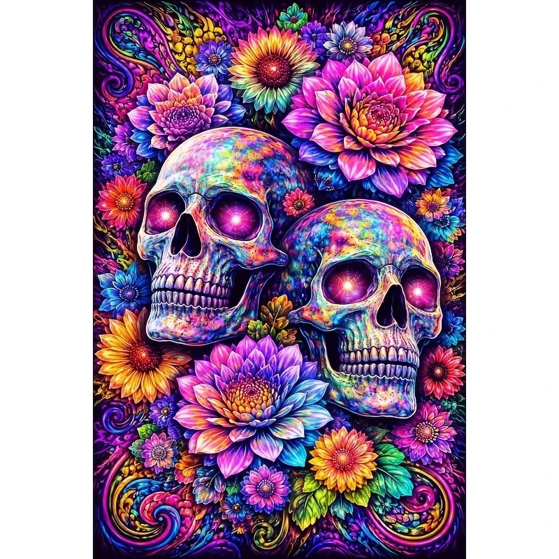 Oil Painting By Number Handmade DIY Sugar Skulls Bright Colorful Floral Canvas Art Wall Decor for Living Room Gift Frameless