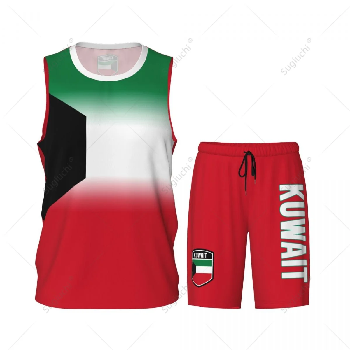 Maglia da basket da uomo con bandiera del Kuwait, set camicia e pantaloni in rete, senza maniche, esclusivo nome personalizzato per squadra, Nunber, unisex