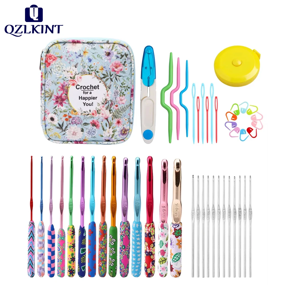 

Hot Polymer Clay Crochet Hooks Set Ergonomic Grip Lace Crochet Needles Crochet Set with Case Sewing Accessories Christmas Gift