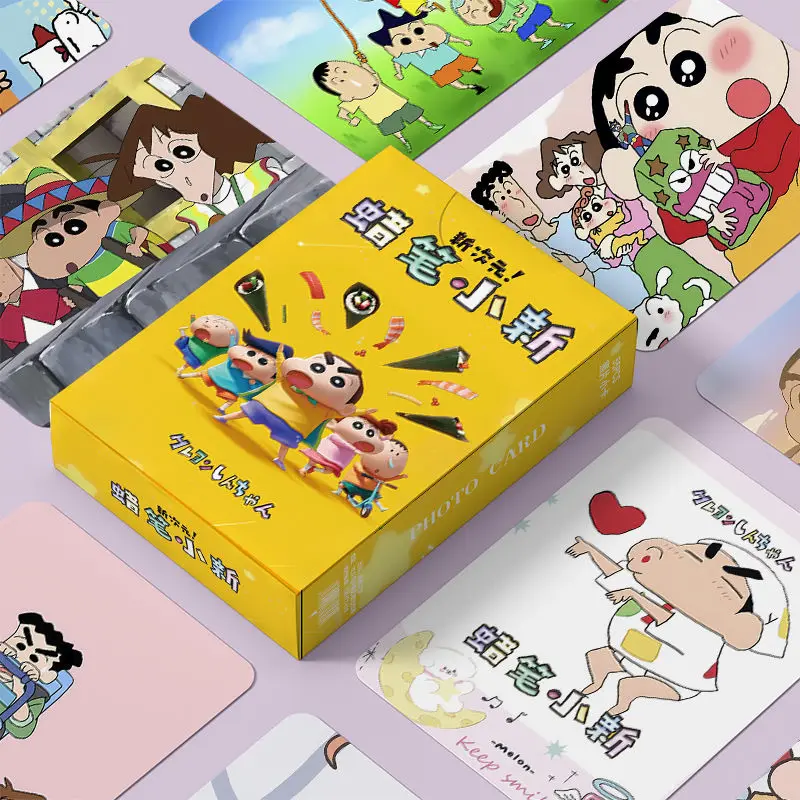 55Pcs Crayon Shin-Chan Laser Card Peripheral 3-Inch Boxed Card Book Cute Cartoon Himawari Nohara Shiro Card Kawaii Gift