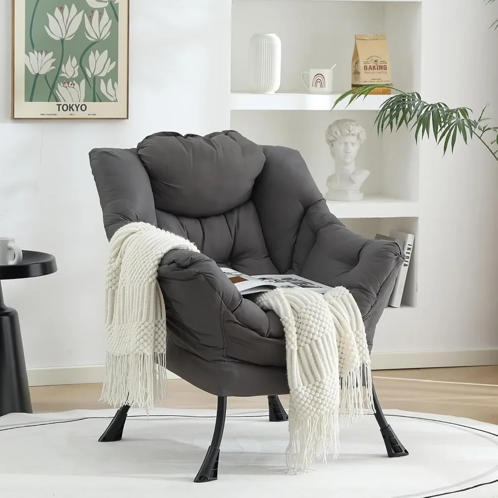 

Lazy Chair for Living Room, Modern Reading Lounge Accent Chair with Armrests and a Side Pocket, Leisure Upholstered Lazy Sofa f