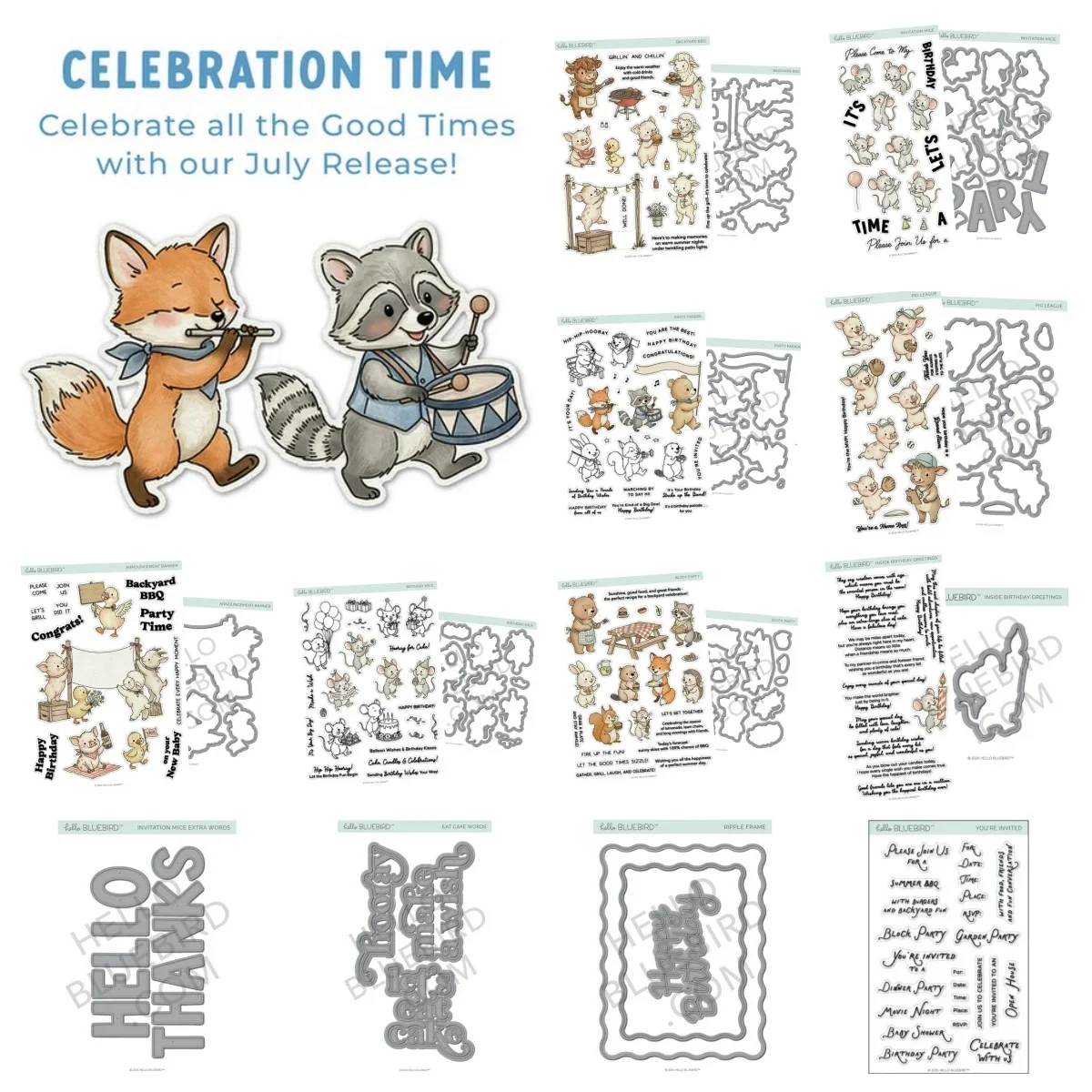 Birthday Block Party BBQ Mice Pig Ripple Frame Metal Cutting Dies Clear Stamps for DIY Decorating Scrapbook Paper Card July 2026