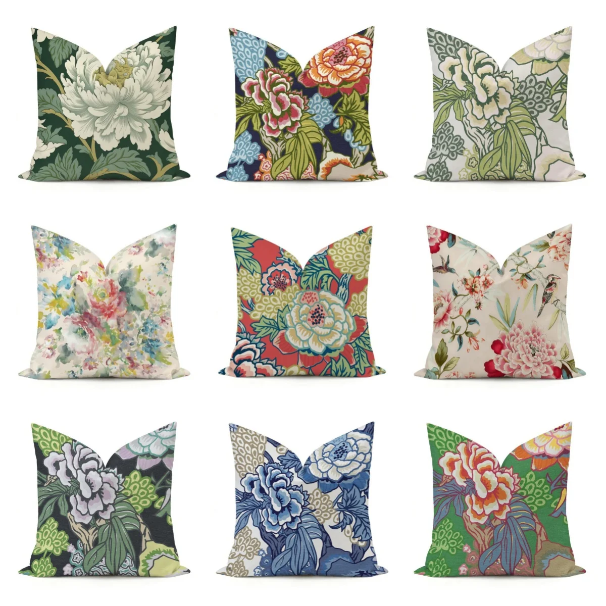 1pc Chinoiserie Peony Floral Cushion Cover, Maximalist Throw Pillow, Eclectic Folk Art, Summer Home Deco