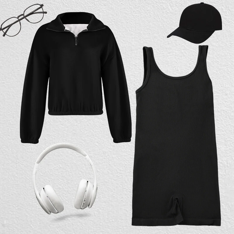 

2PCS Yoga Set Women's Fleece Sports Sweatshirt with Sleeveless Backless Fitness Jumpsuit Gym Wear Workout Outfit Sportswear