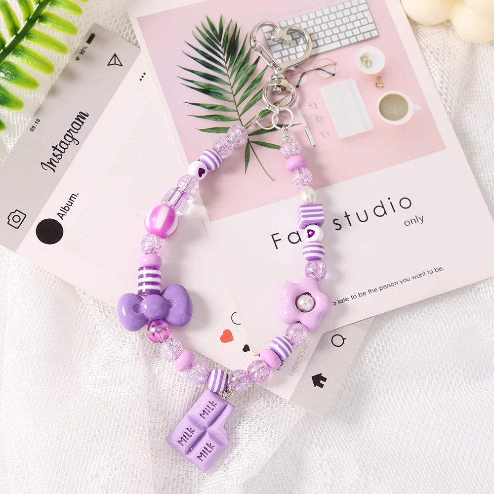 Aihua Handy-Lanyard mit Schleifen-Design, Perlenarmband, Schlüsselanhänger für das Auto, Cartoon-Design, Anti-Verlust-Hängeband, Handgelenksband, Geschenk für Frauen – Detail 9