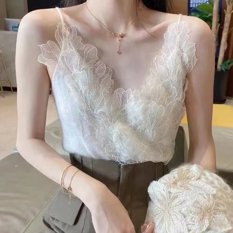 

Women's Knitted Lace Heavy Embroidery Strap Vest Autumn New Sle European Faion Outerwear Youth Casual Pure Color Daily Wear