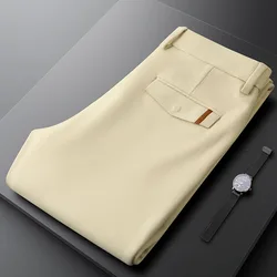 Quality Simple apricot European casual pants men autumn winter slim feet men solid color business men pants