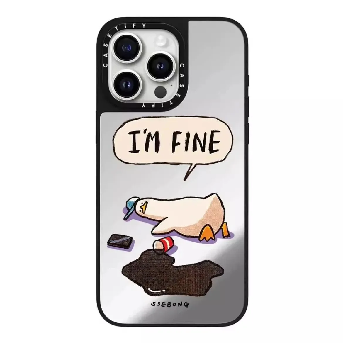 Custodia per telefono Apple 16Promax con anatra decadente SSEBONG co-branded MINISO per iPhone15 nuovo 14 trendy brand 13 specchio