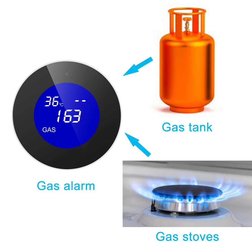 Smart Tuya Wifi Natural Gas Alarm Sensor With temperature function Combustible Gas Leak Detector LCD Display Smart Life App