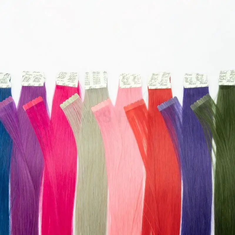 Nastro colorato con aggiunta di evidenziazioni Nastro nelle estensioni dei capelli umani Mini nastro nelle estensioni ROSA VIOLA Adesivo biadesivo 2 g/pz