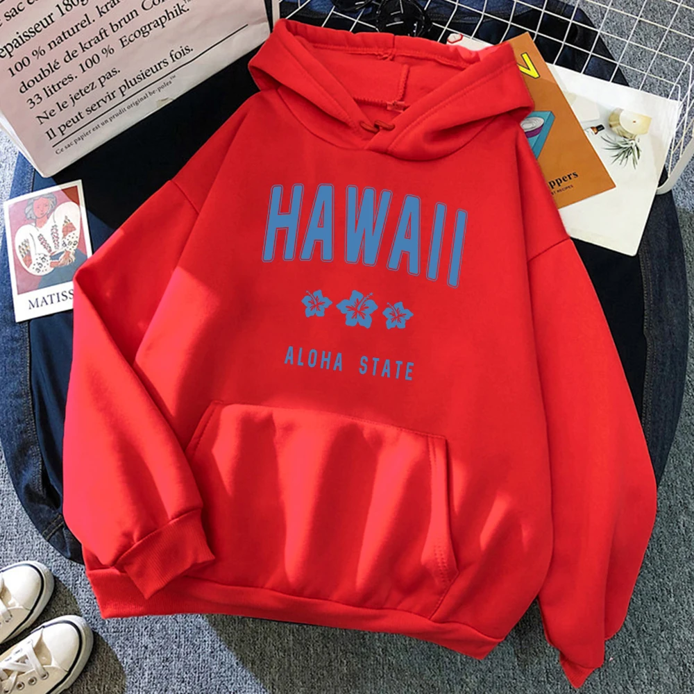 Hawaii Aloha State Letter Printed Clothes Female Hip Hop Street Hoodies Casual Fashion Sweatshirt Comfortable Loose Womens Hoody