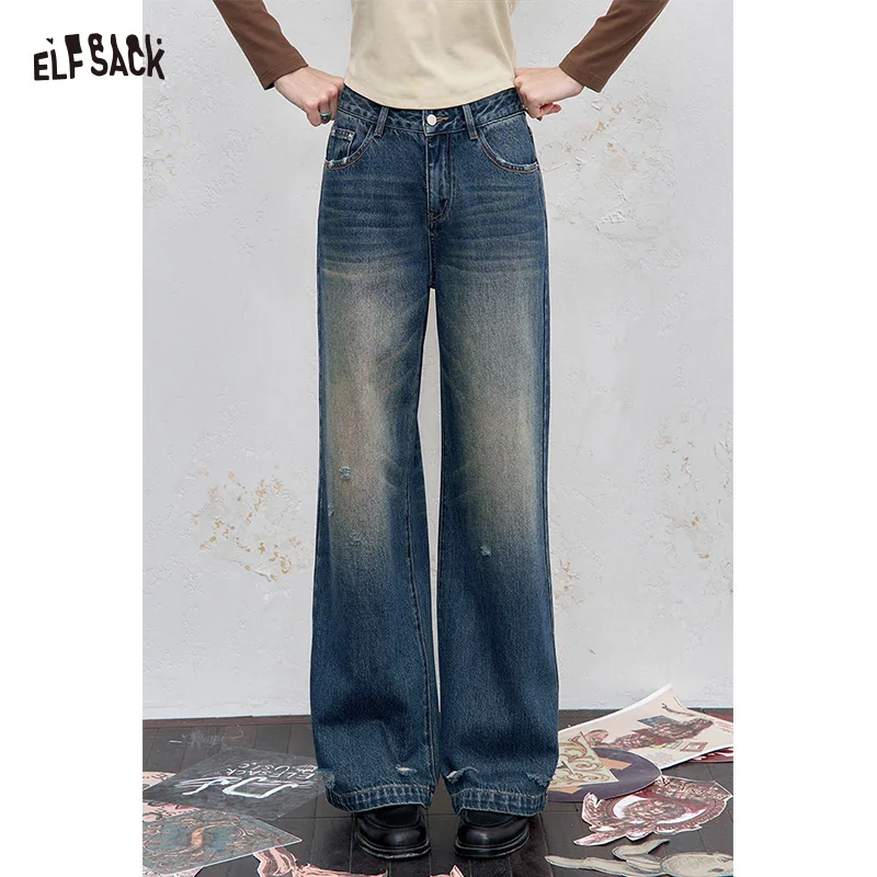 

ELFSACK 2025 Autumn New Arrival Casual Basic Straight Acubi Fashion Long Jeans For Woman