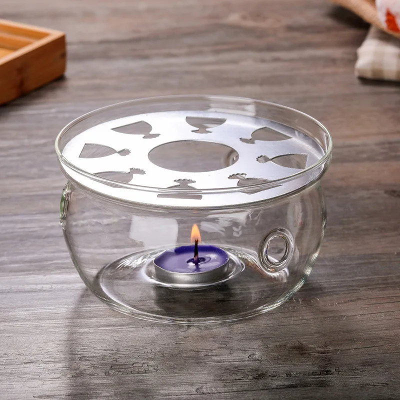 Round Teapot Warmer Ramadan Teapot Heater Base Candle Holder Clear Glass Heat-Resisting Stove