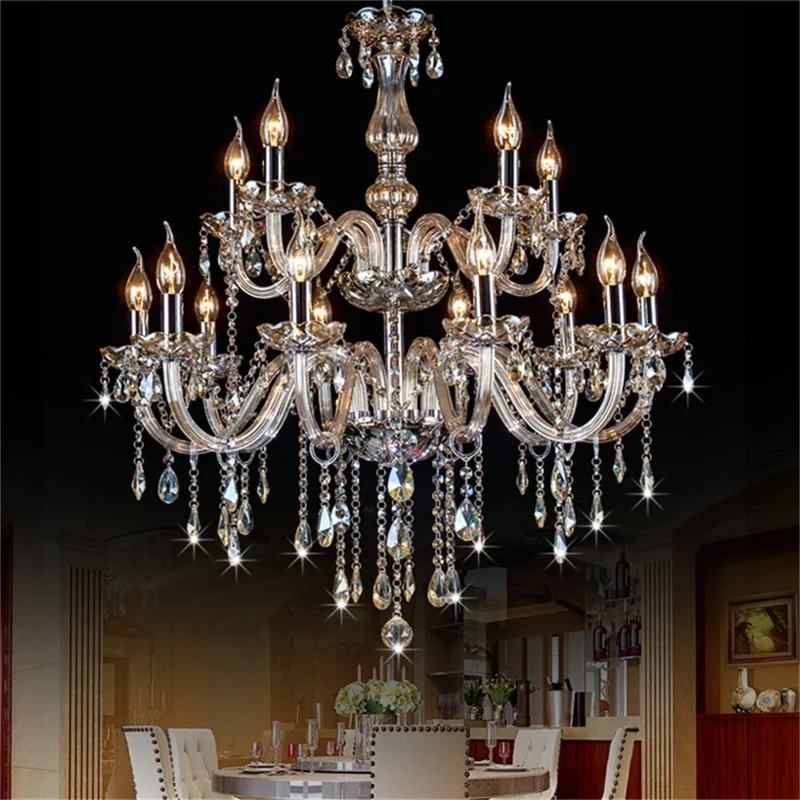 TINNY European Style Chandelier Cognac Pendant Crystal Candle Luxury Lights LED Fixtures for Home Hotel Hall