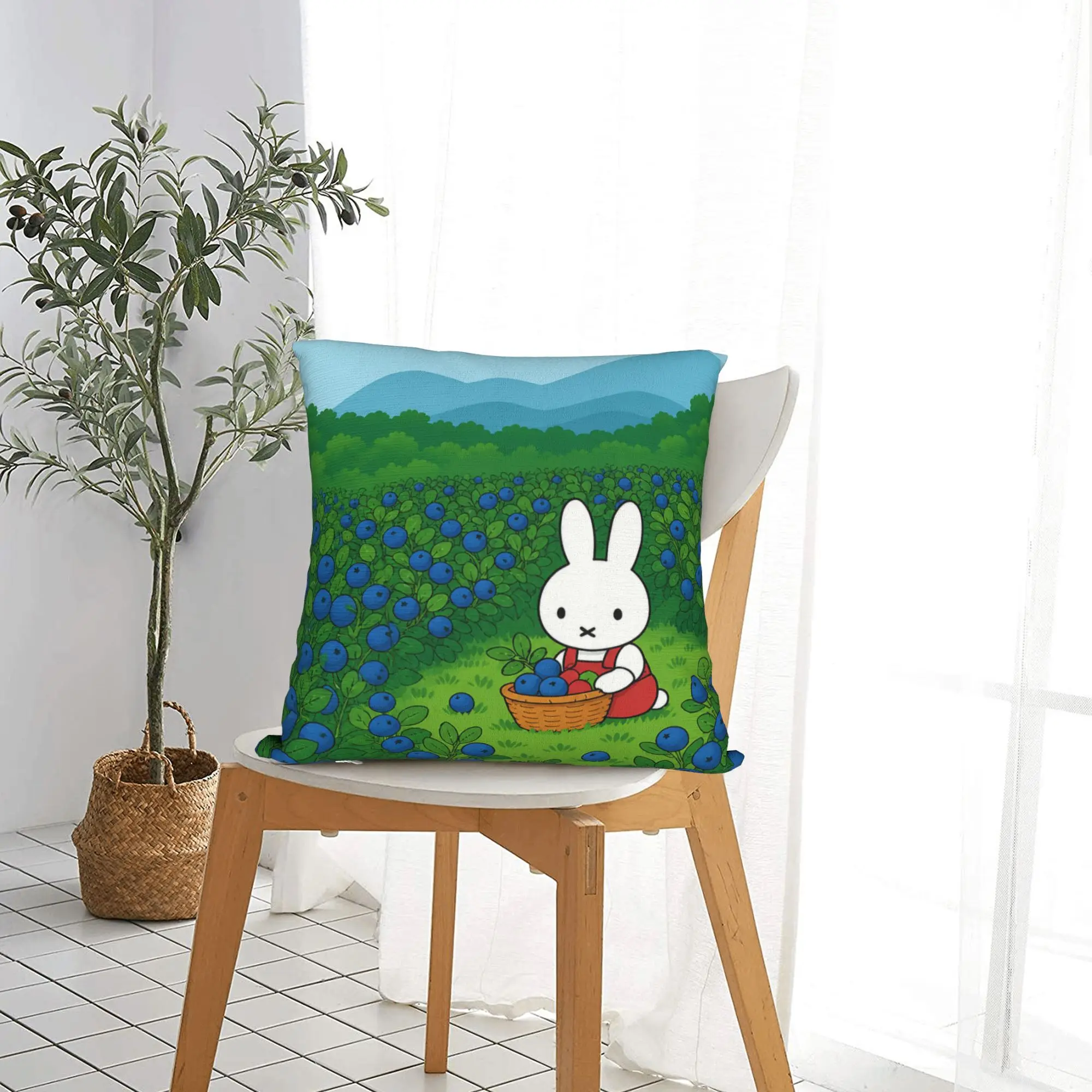 M-Miffy Blueberry Picking Berry Harvest Garden Cottagecore Pillow Case  Cushion Covers Creative Decor Pillowcase for Room