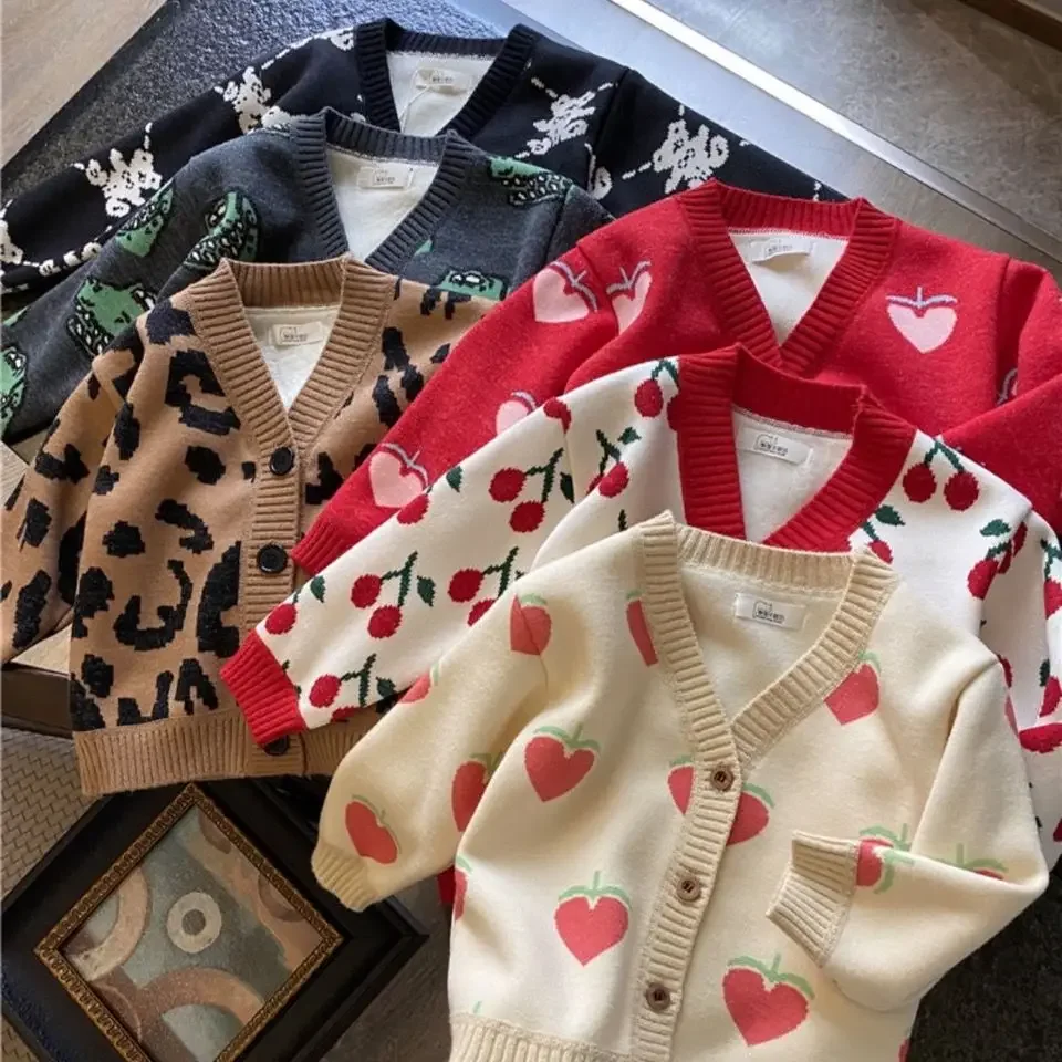 

2025 Autumn Winter Girls Boys Fleece Knitting Sweaters Baby Kids Children Cardigan
