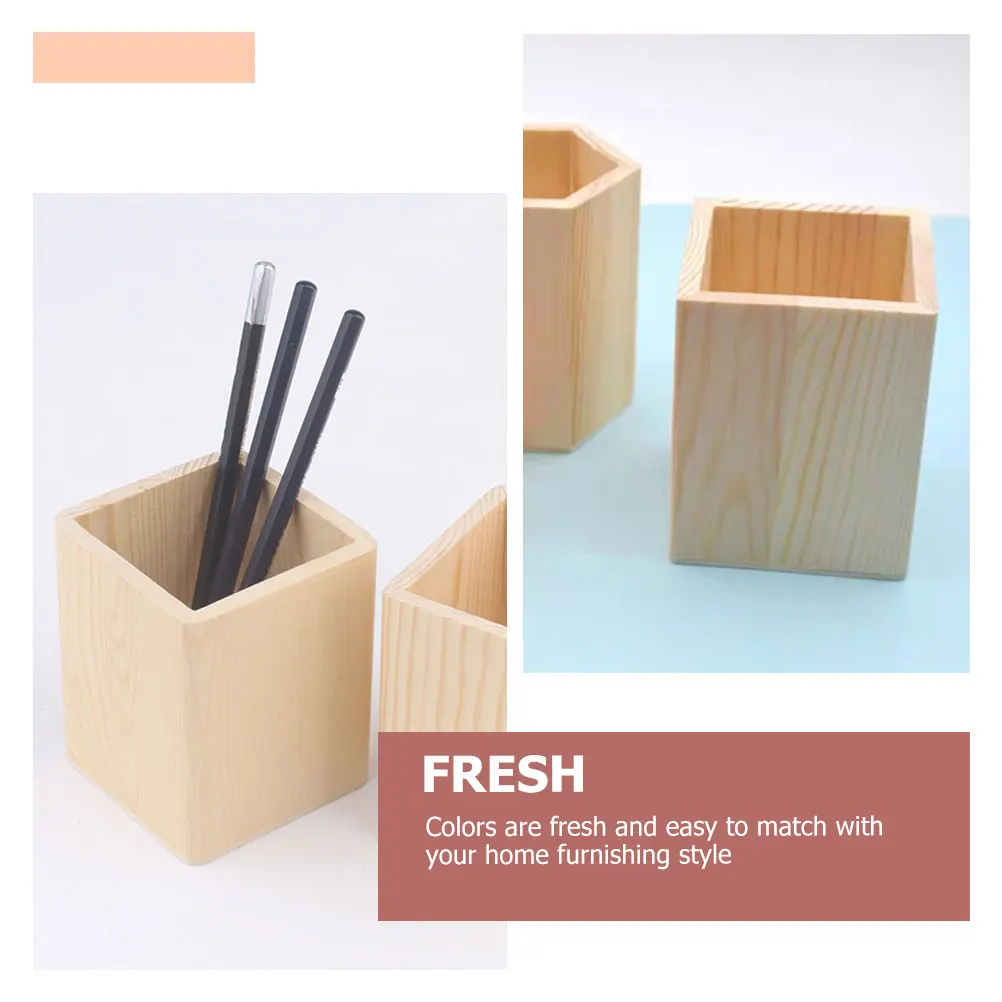 

2 Pcs Pine Pen Holder Tabletop Succulent Flowerpot for Desk Cute Stationery Makeup Brush Geometric Wood Pencil