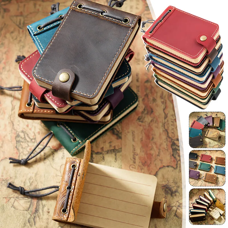 Mini caderno de couro genuíno, diário vintage, bloco de notas portátil, bloco de notas, material de papel, material de escritório
