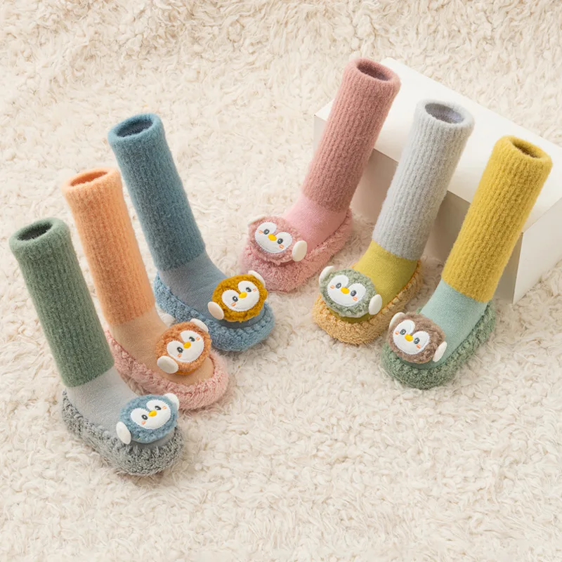 Long Baby anti-slip for Autumn Winter Fleece Lined Thickened Children's Socks Cartoon Design Soft Cotton socks for Kids0-24Month