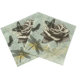 Guardanapos descartáveis de papel borboleta vintage, tecidos para festa, talheres, casamento, natal, festival suprimentos, 20pcs por pacote