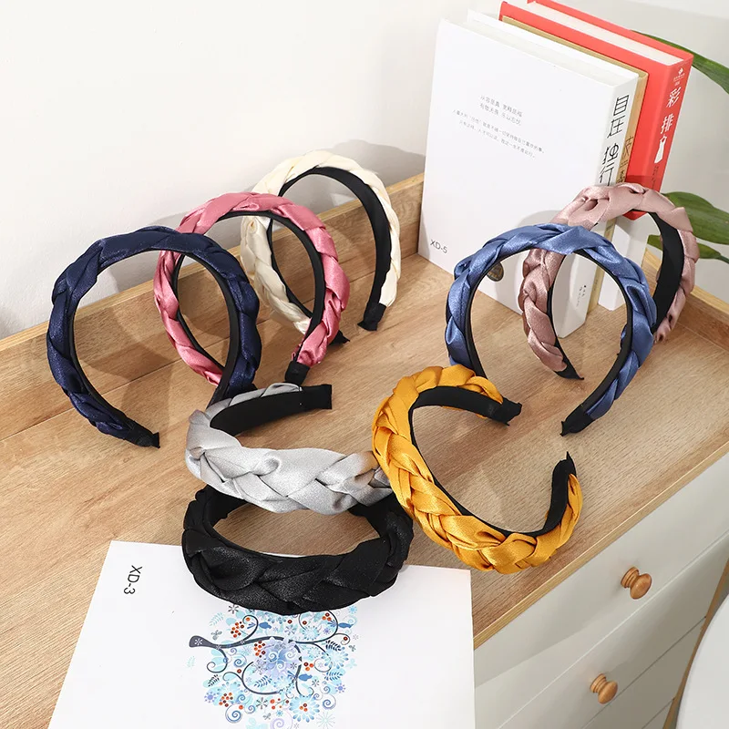 

Silk Headband Twist Braid Design Wide Knotted Hair Hoop Non-Slip Elegant Hair Band for Women Girls Hair Accessories