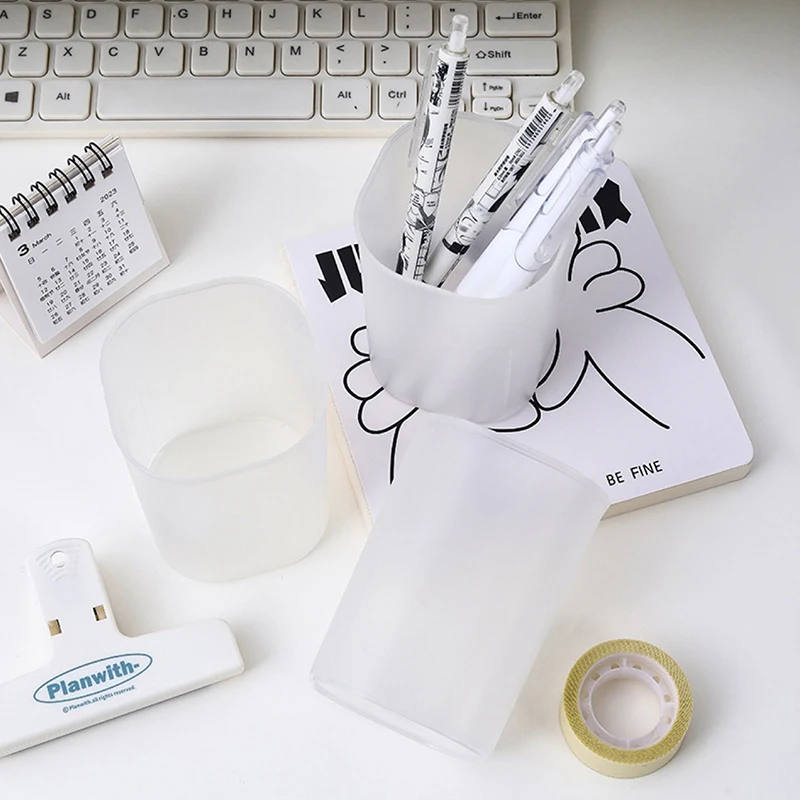 جديد منظم سطح المكتب لطيف فرشاة للمكياج قلم رصاص ماركر شفافة تخزين دلو مكتب مدرسة طالب القرطاسية #4