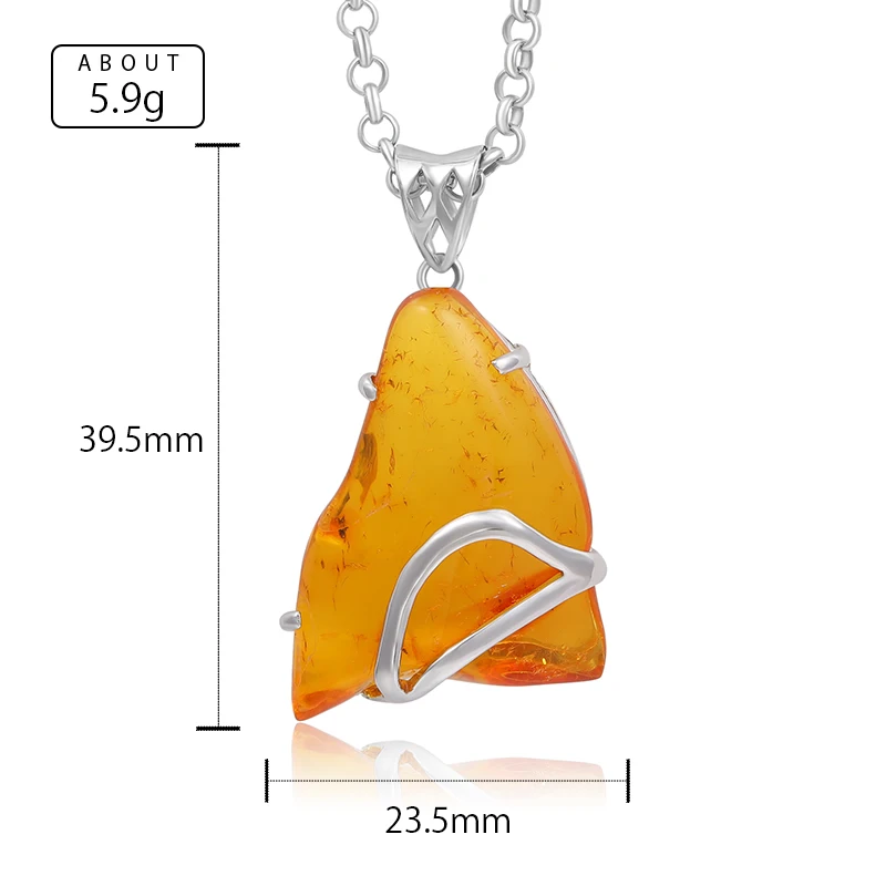 XYOP Natural Insect Amber 925 Sterling Silver Pendant lrregular Shape Ambers Pendant Original stone charms Necklace Lucky Gifts