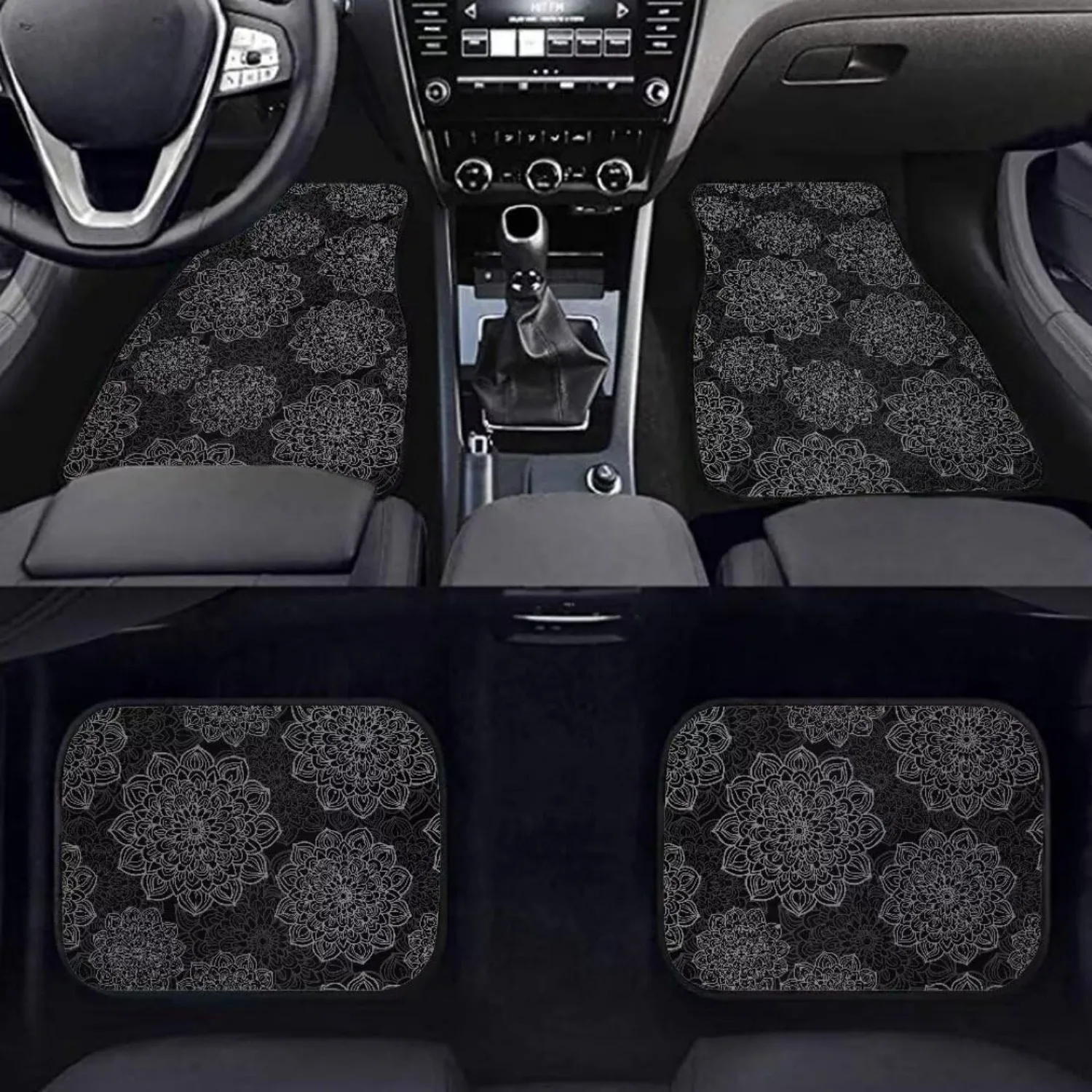 Set Of 4 Waterproof Car Floor Mats With A Tribal Design, Suitable For Various Vehicles Including Sedans, Suvs, And Trucks