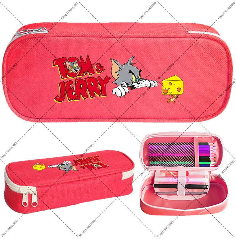 Tom and Jerry Cute Pencil Cases Students Back To School Kawaii Stationery Cartoon Anime Pattern Printed Large Capacity Pen Case