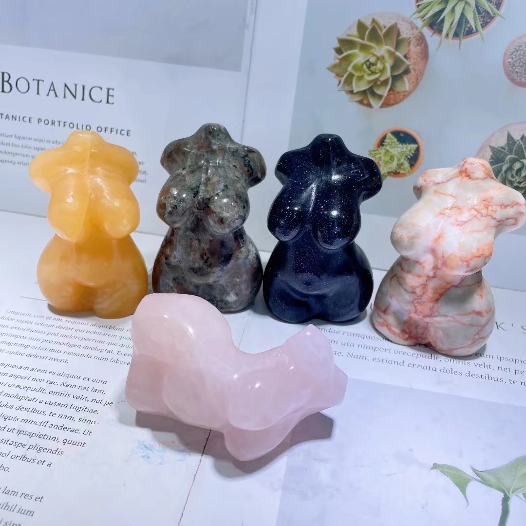 Natural Healing Rose Quartz Female Model Statue Hand Carving Pink Crystal Plump Sexy Girl Body Figurine Crafts Home Decor Gift