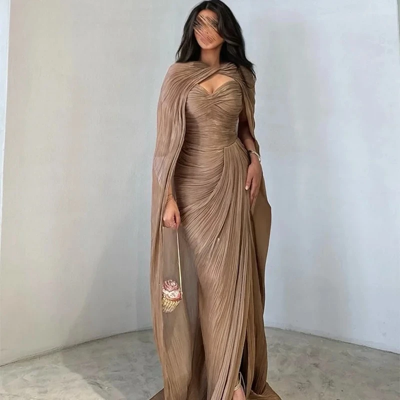 

Elegant Pleated Evening Dress Mermaid Side Split Shiny Women Prom Formal Gowns Floor Length Simple Party Dresses Customized