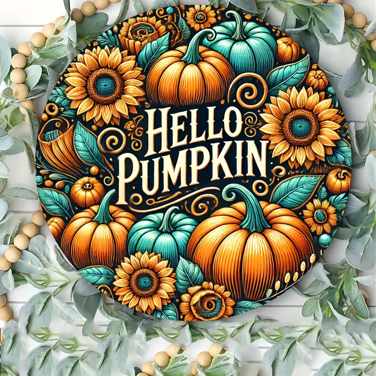 1 piece, Halloween pumpkin metal sign with 2D flat printing, round window hanging. Perfect for patio, home and cafe decoration, kitchen, household, office, coffee shop, outdoor decor, wall art and costume gift.