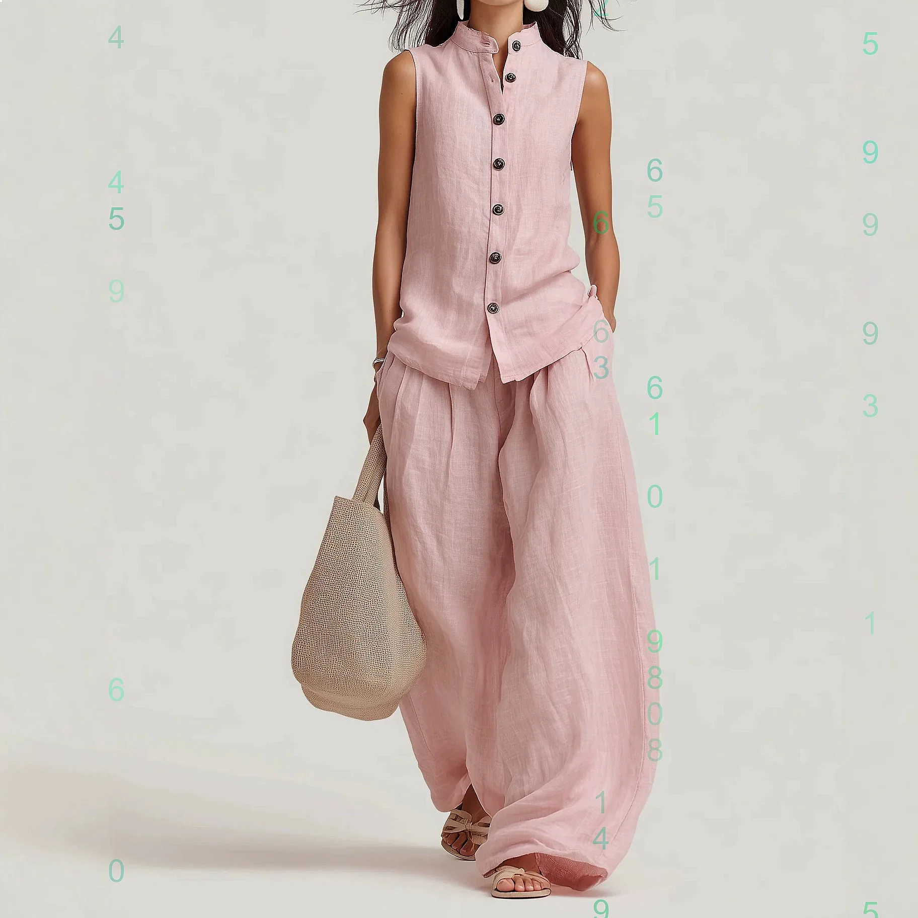 

Women's Cotton Linen Vest Top and Long Pants Matching Set Casual Jumpsuit Playsuit