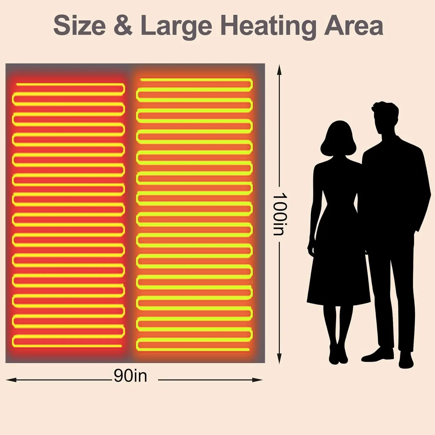 King 90x100 Electric Heated Blanket with Dual Control, 12 Heat Levels, Timer, Overheat Protection, Machine Washable