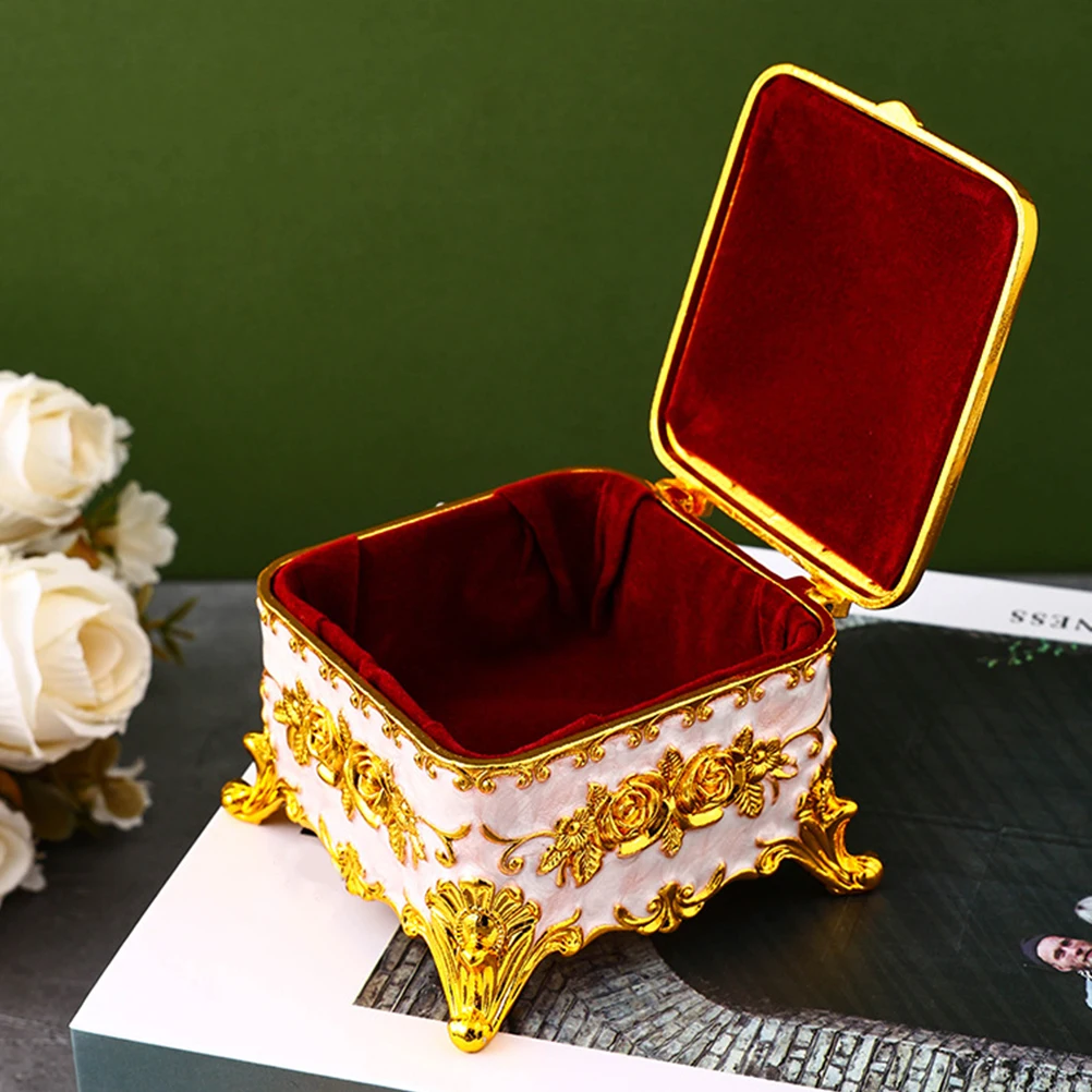 

Jewelry Box Jewelry Storage Box Decor Vintage Case Trinket Boxes Golden Organizer Metal Storage Safe Desktop Decor Sturdy
