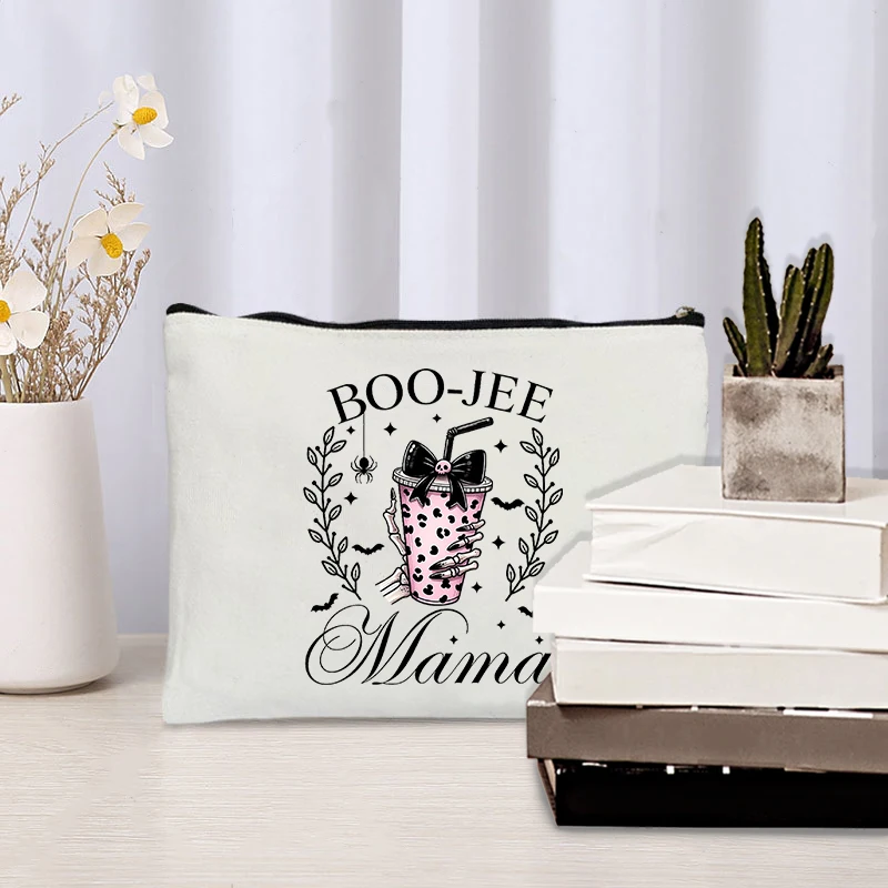 Halloween Boo Jee Mama Pattern Makeup Bag Halloween Gift for Her Women Cosmetic Bag Large Capacity Toiletry Bag Trend