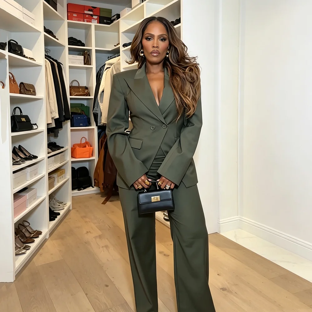 Luxury Women's Suits Blazer Customzied Double Breasted Evening Party Female Clothing Two Piece Jacket Wide Leg Pants 2026