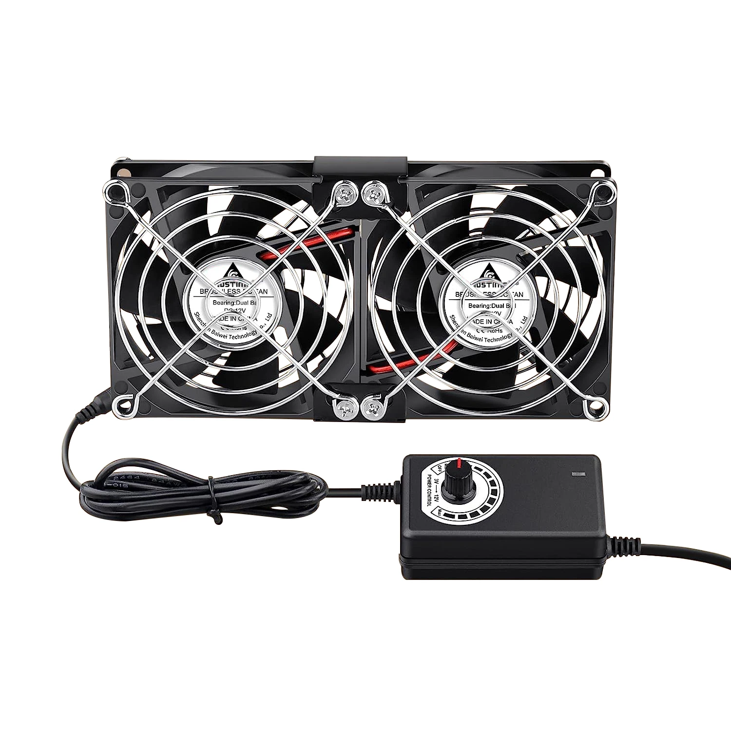 Gdstime 80x80x25mm DC 12V 220V Server Fan Dual Ball 8cm Big Airflow PC Computer Fan with Controller for Cabinet Laptop Cooling