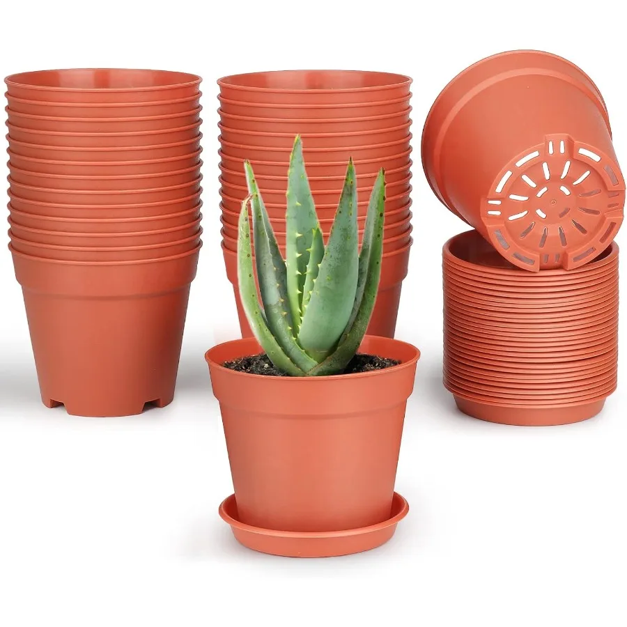 

4 inch Small Plant Pots 28 Pack Plastic Planters with Drainage Holes and Saucers for Flowers Plants Succulents Seed Starting Po