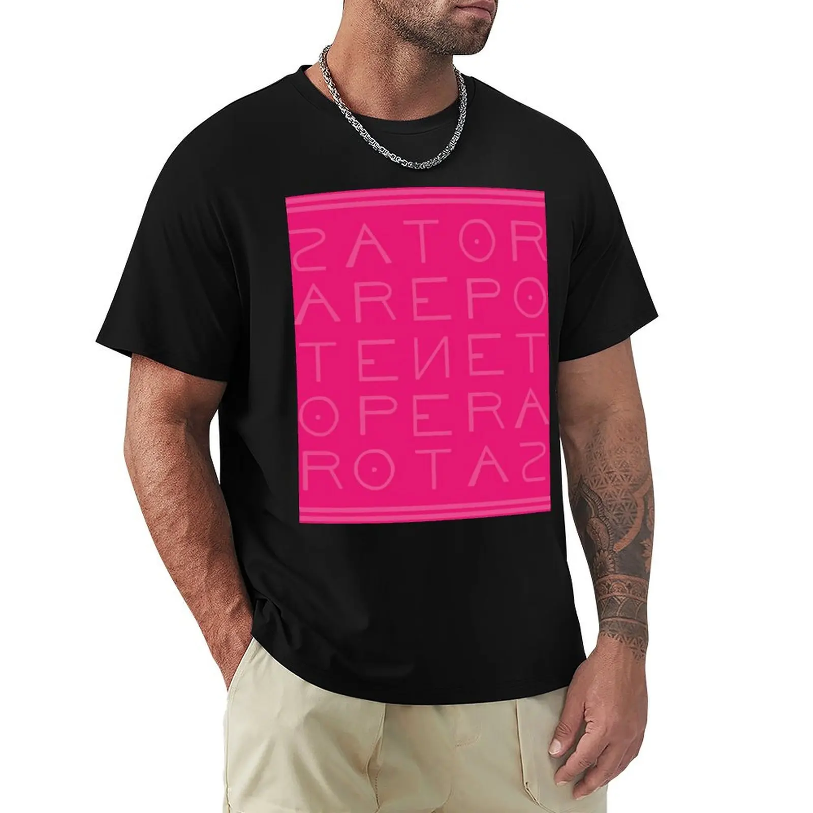 Sator Rotas Magick Square in Dark Pink. By K.Collu T-Shirt Simple Casual Short Sleeve Cotton T-Shirt
