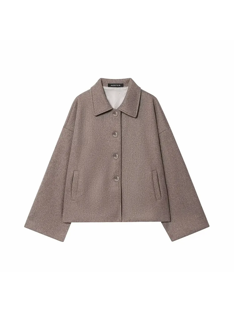 

Women 2025 Winter Casual Vintage Chic Women Solid Turn-down Collar Single Breasted Pockets Loose Coat New Fashion Coat