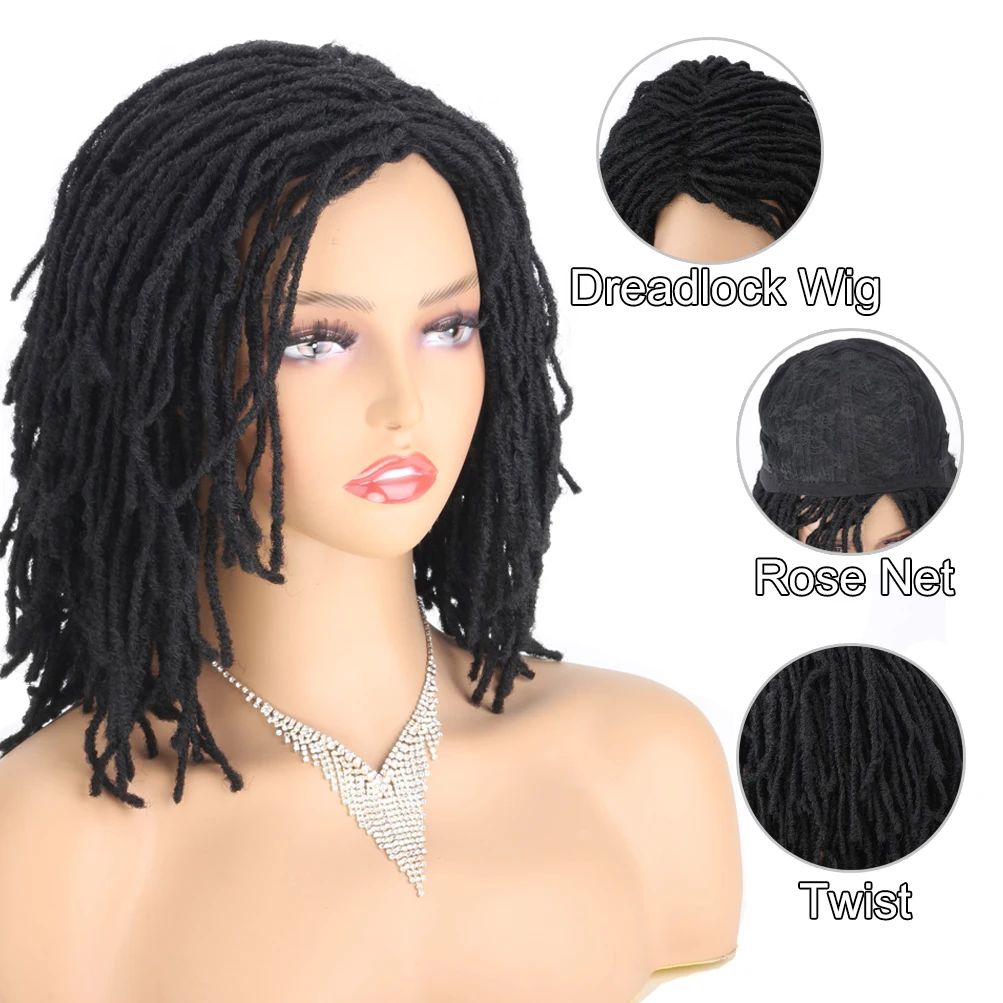 Perruque Synthétique Tressée pour Femme, Cheveux Courts, Bob, Noir, Blond, Rouge, Dreadlock, Déesse, Faux auxLocs, Bouclée, Twist, 10 Pouces