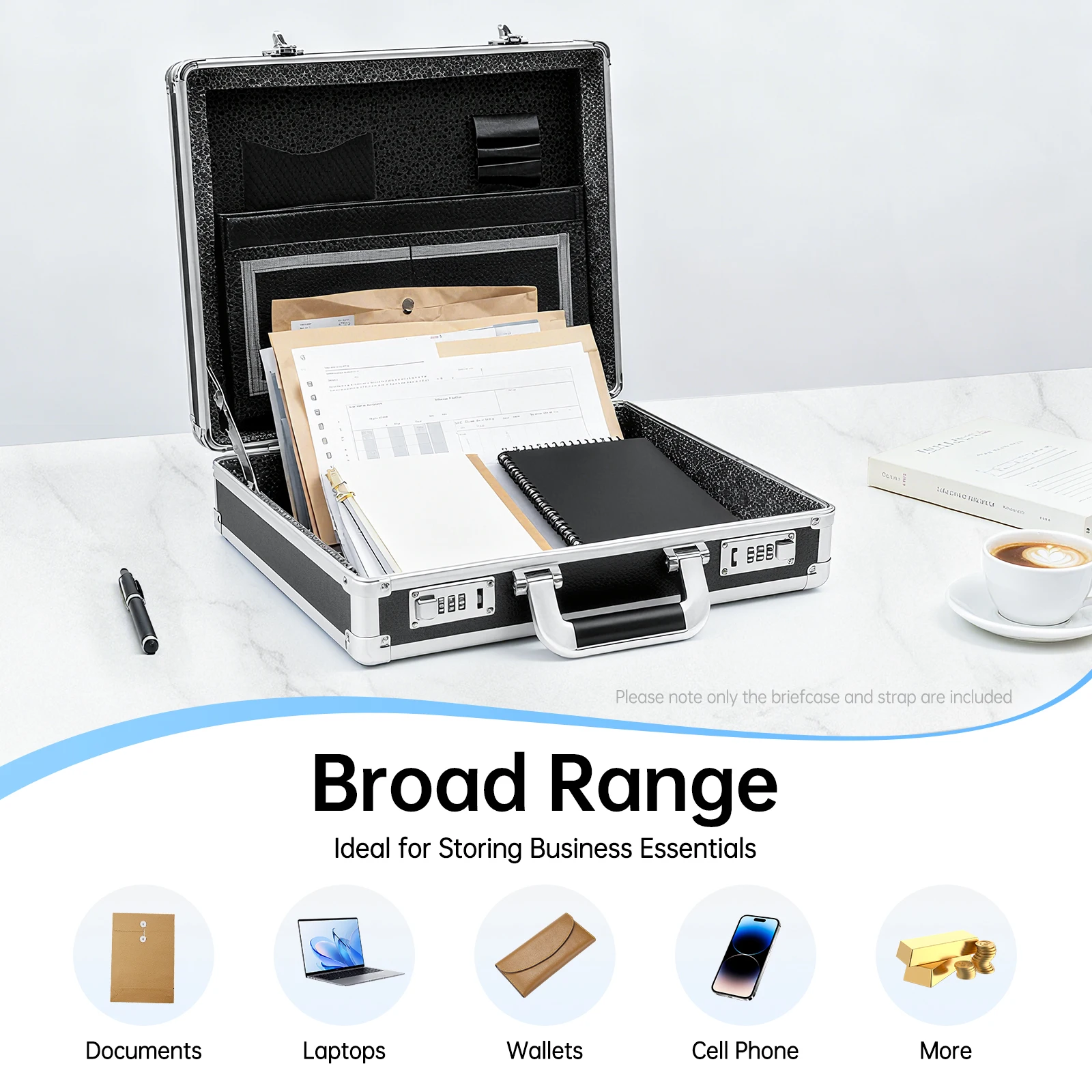 حقيبة ألومنيوم قفل حقيبة أمان صلبة مع أقفال مجمعة مزدوجة حقائب للرجال والنساء الأعمال